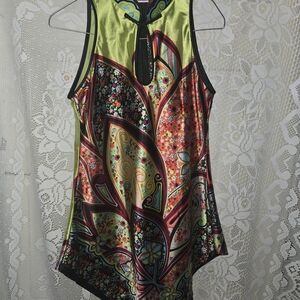 New Fashion 100% Silk Vibrant Floral Sleeveless Blouse
